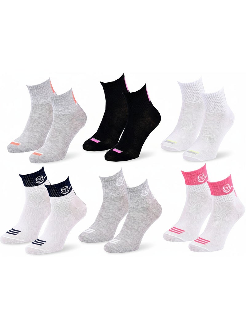 Sergio Tacchini Pack Chaussettes courtes Fille Quarter  Lot de 6 Gris Noir - Kiabi