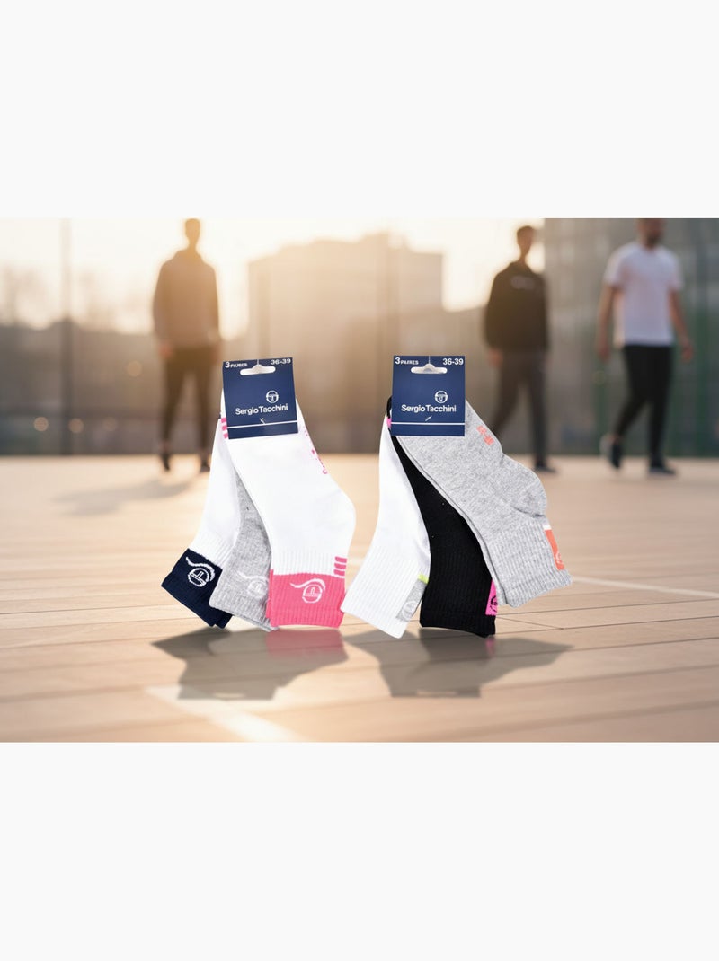 Sergio Tacchini Pack Chaussettes courtes Fille Quarter  Lot de 6 Gris Noir - Kiabi