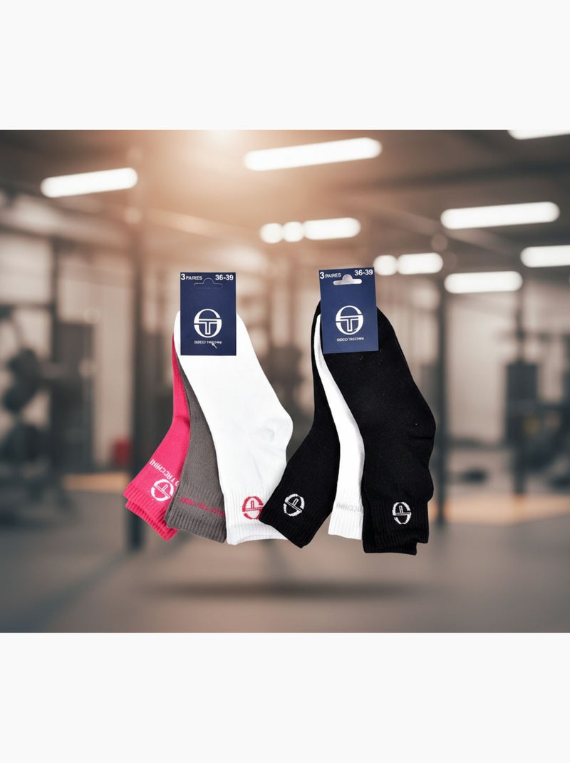 Sergio Tacchini Pack Chaussettes courtes Fille Quarter  Lot de 6 Noir Blanc - Kiabi