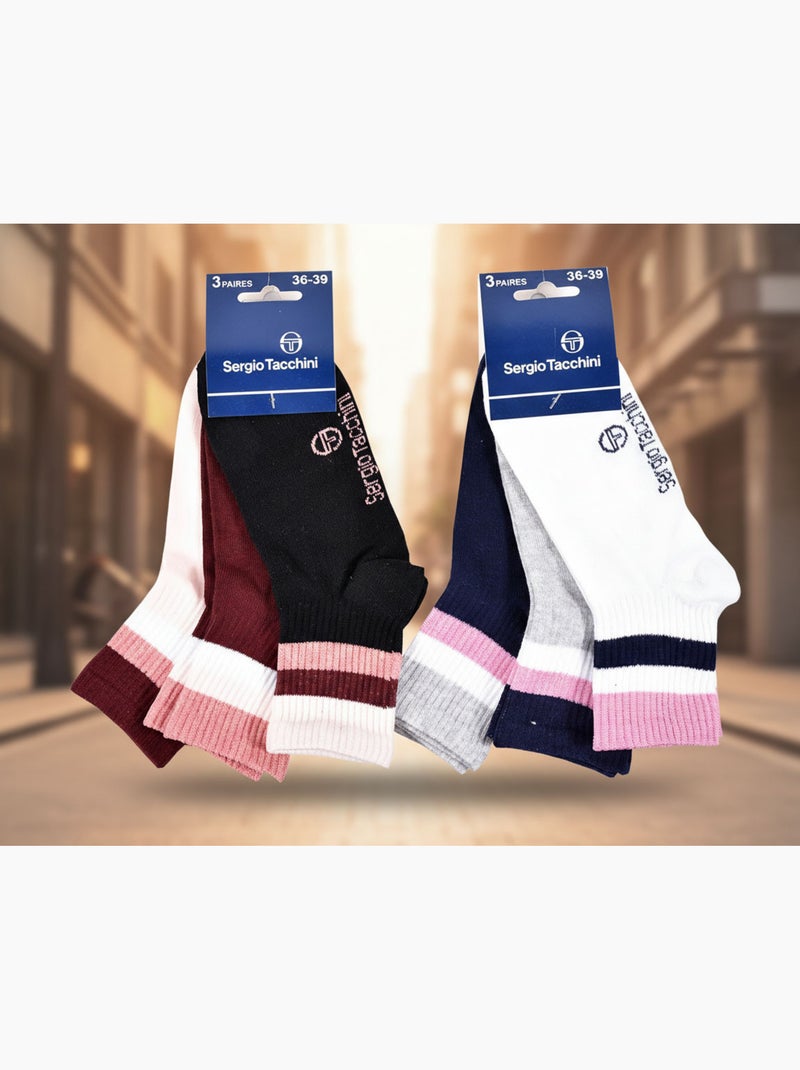 Sergio Tacchini Pack Chaussettes courtes Fille Quarter  Lot de 6 Noir Bordeaux - Kiabi