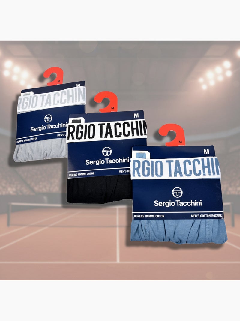 Sergio Tacchini Pack de Boxers Homme  Lot de 3 Noir Bleu - Kiabi