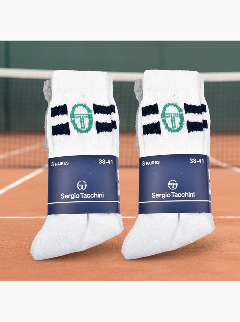 Sergio Tacchini Pack de Chaussettes enfant Tennis Crew Lot de 6 Paires Bleu marine - Kiabi