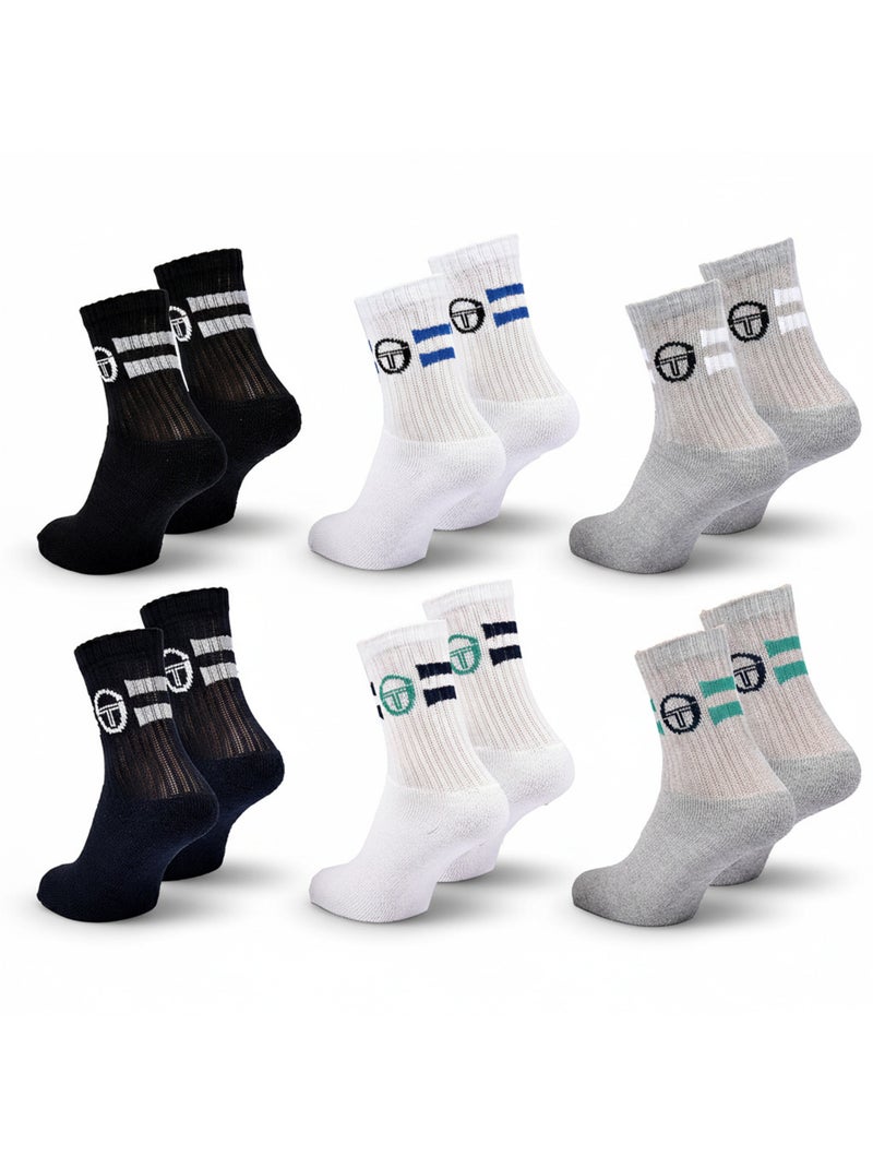 Sergio Tacchini Pack de Chaussettes enfant Tennis Crew Lot de 6 Paires Noir Gris Blanc - Kiabi