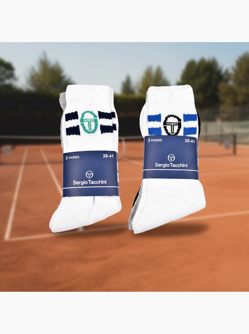 Sergio Tacchini Pack de Chaussettes enfant Tennis Crew Lot de 6 Paires Noir Gris Blanc - Kiabi