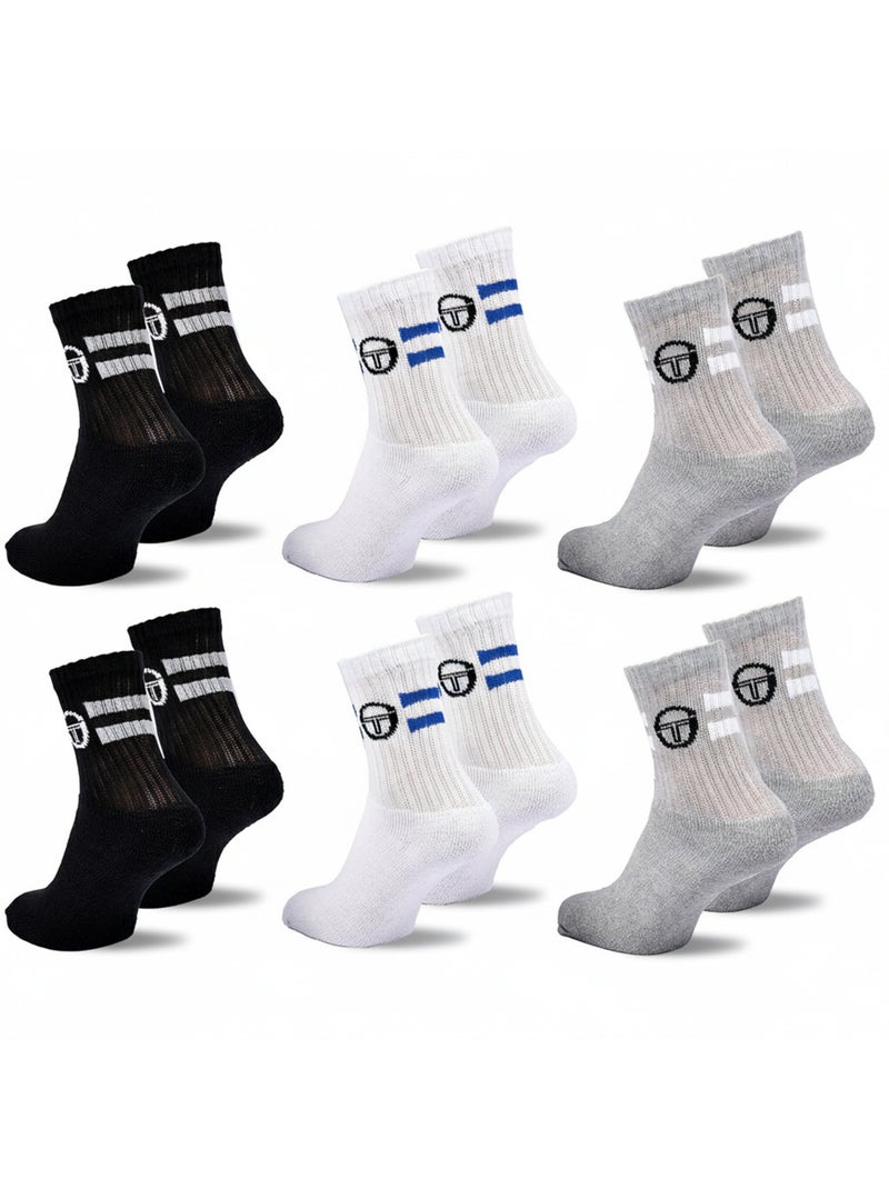 Sergio Tacchini Pack de Chaussettes enfant Tennis Crew Lot de 6 Paires Noir - Kiabi