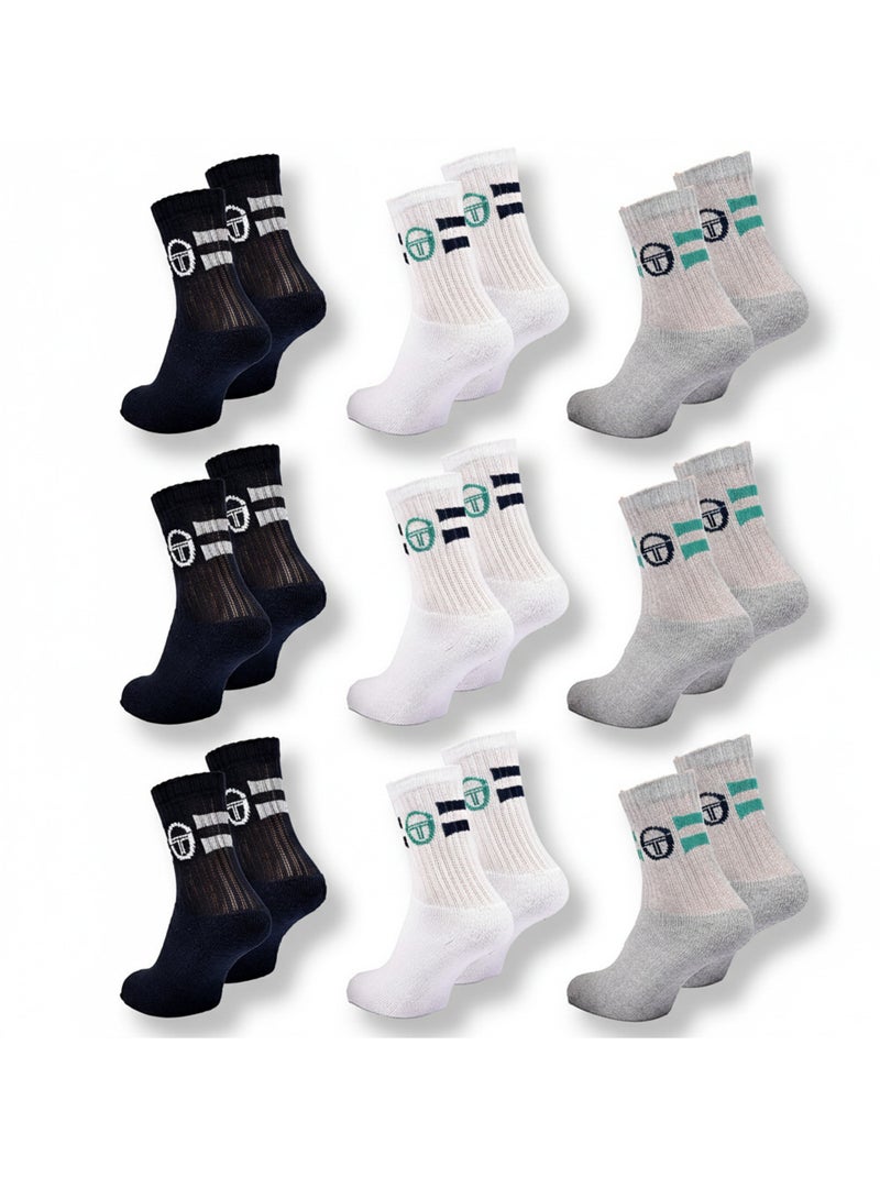 Sergio Tacchini Pack de Chaussettes enfant Tennis Crew Lot de 9 Paires Bleu marine - Kiabi