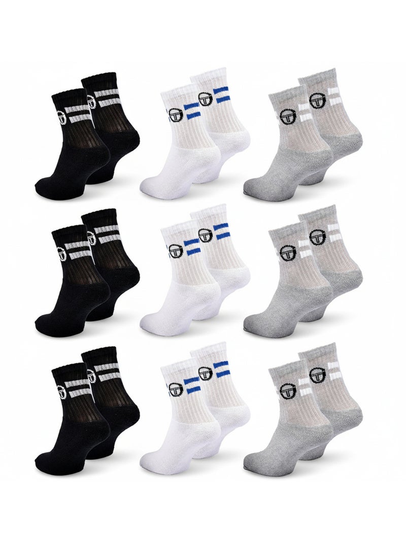 Sergio Tacchini Pack de Chaussettes enfant Tennis Crew Lot de 9 Paires Noir - Kiabi