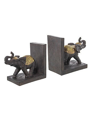 Serre-livre éléphants en résine marron et or
