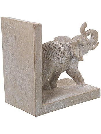 Serre-livres éléphants beige en résine