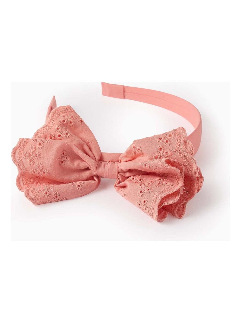 Serre-tête avec Broderie Anglaise avec Nœud Rose - Kiabi
