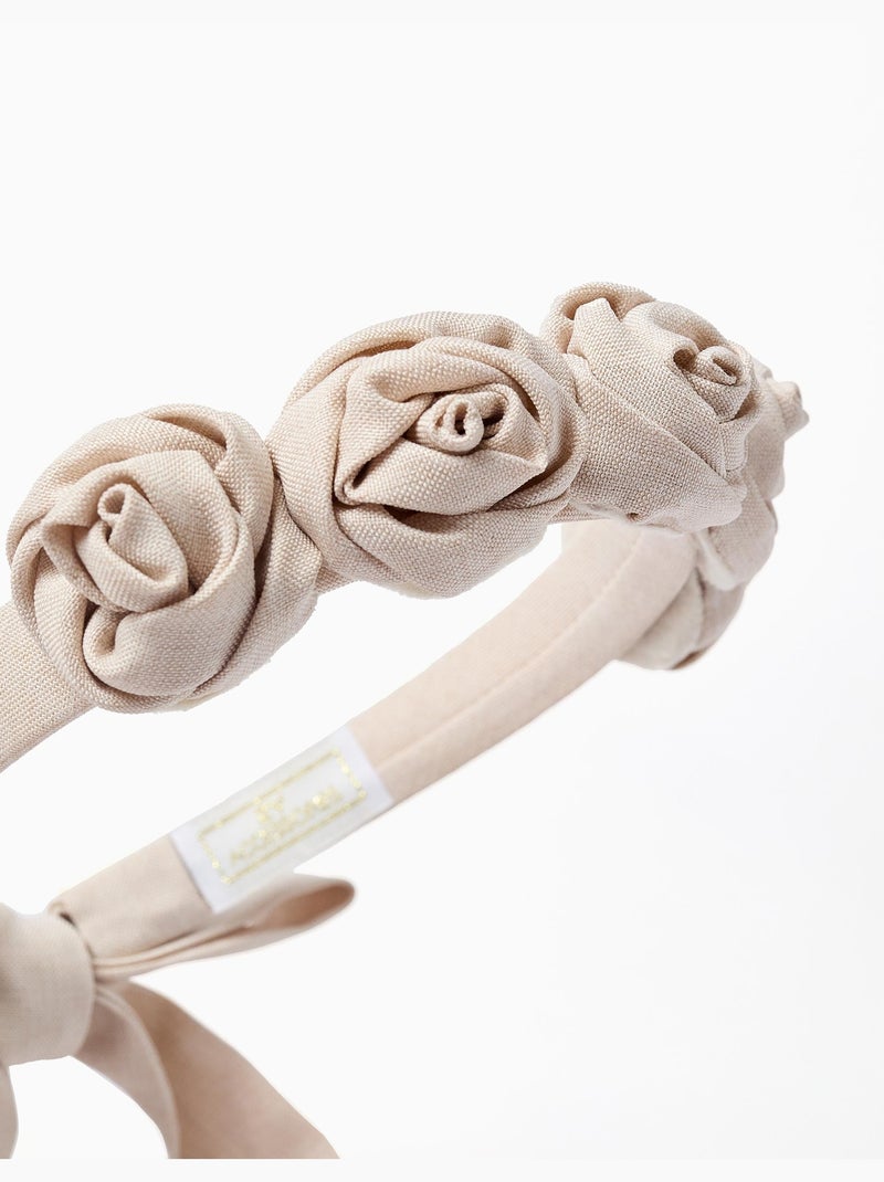 Serre-tête avec fleurs et brides Beige - Kiabi