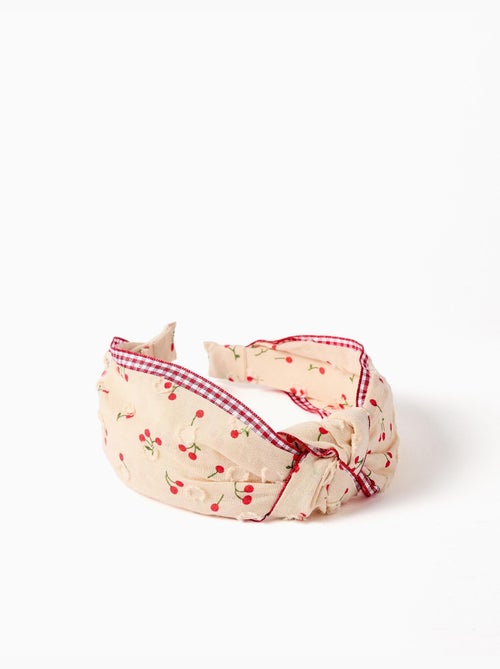 Serre-tête avec motif cerise/Vichy et nœud - Kiabi