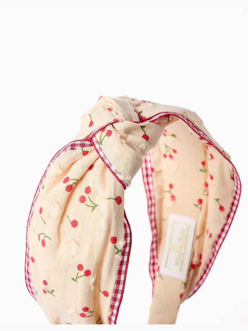 Serre-tête avec motif cerise/Vichy et nœud Multicolore - Kiabi
