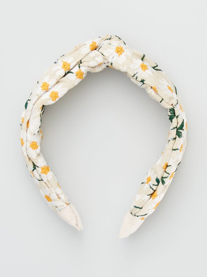 Serre-tête brodé avec fleurs beige - Kiabi