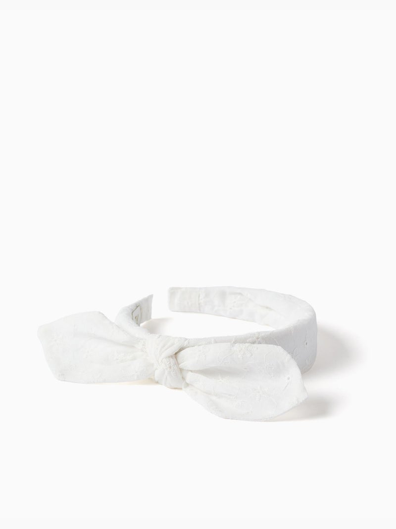 Serre-tête en broderie anglaise avec nœud Beige clair - Kiabi