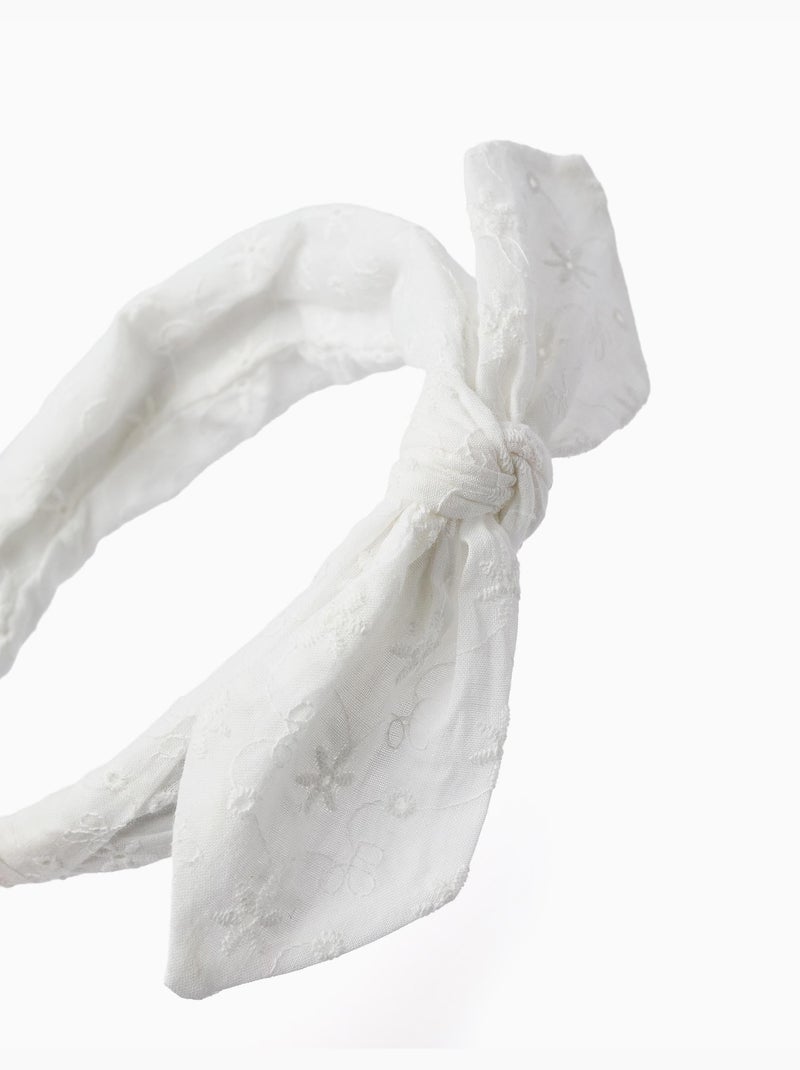 Serre-tête en broderie anglaise avec nœud Beige clair - Kiabi