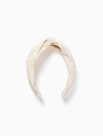 Serre-tête en coton avec broderie et nœud