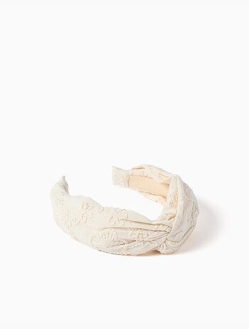 Serre-tête en coton avec broderie et nœud