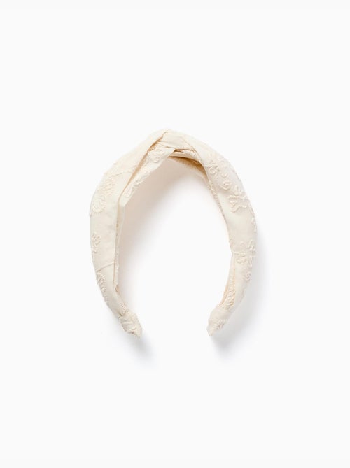 Serre-tête en coton avec broderie et nœud - Kiabi