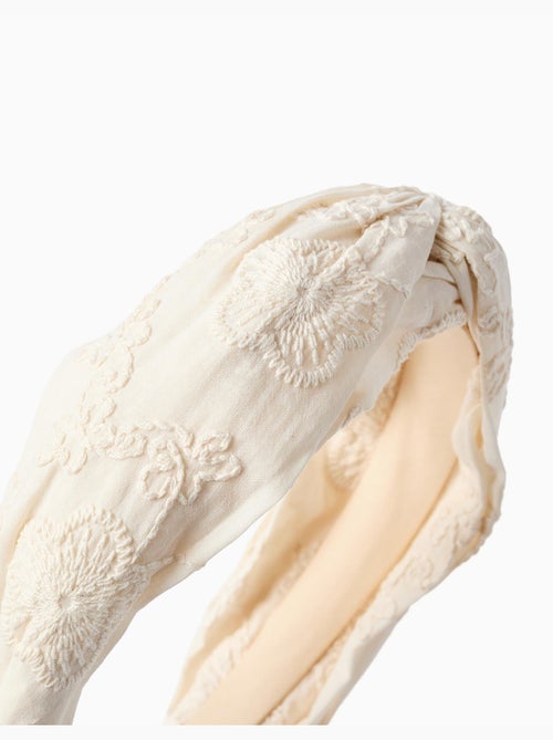 Serre-tête en coton avec broderie et nœud - Kiabi
