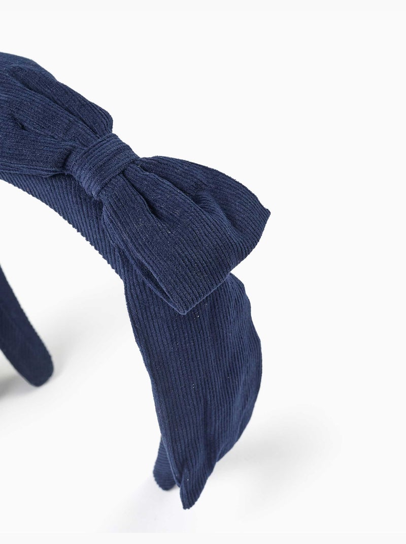 Serre-tête en velours côtelé avec nœud sur le dessus Bleu foncé - Kiabi