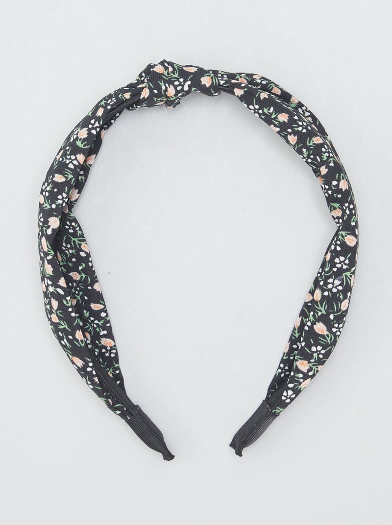 Serre-tête 'fleurie' en tissu Noir - Kiabi