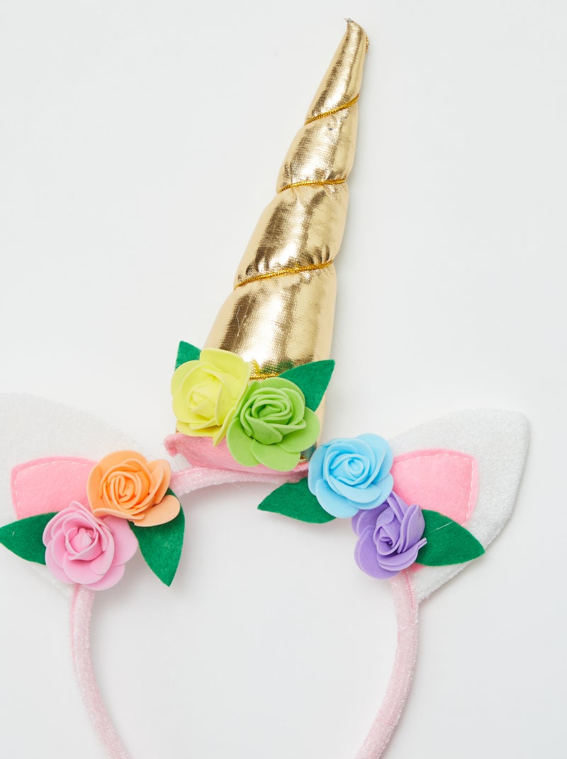Serre-tête licorne à fleurs rose - Kiabi