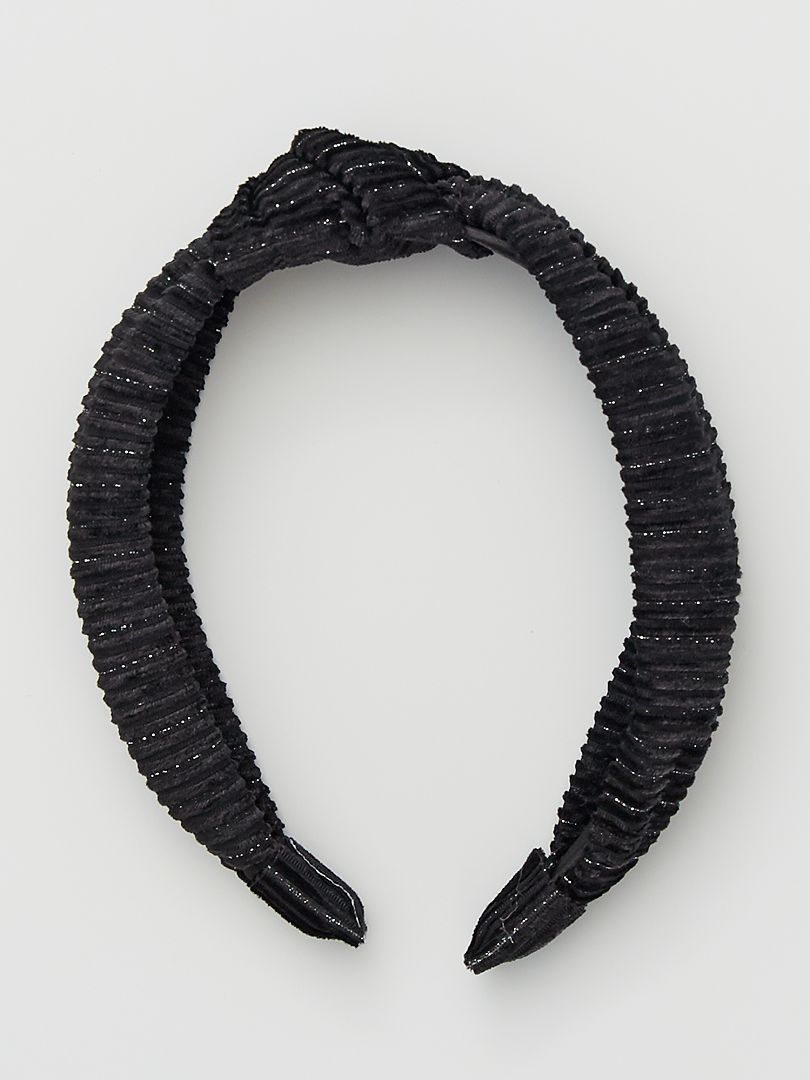 Serre-tête rigide en velours côtelé noir - Kiabi
