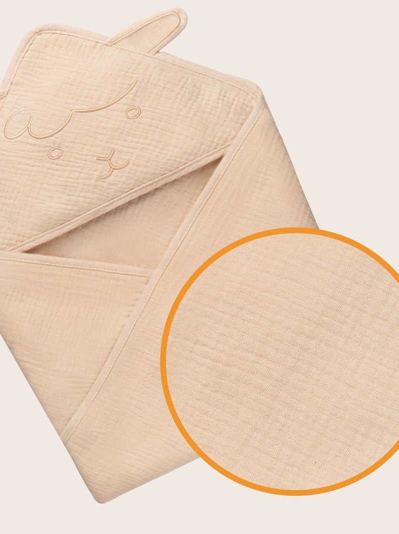 Serviette à capuche en mousseline - LIONELO - 100% naturel - 80 x 80 cm - Dès le premier jour de vie Beige grès - Kiabi