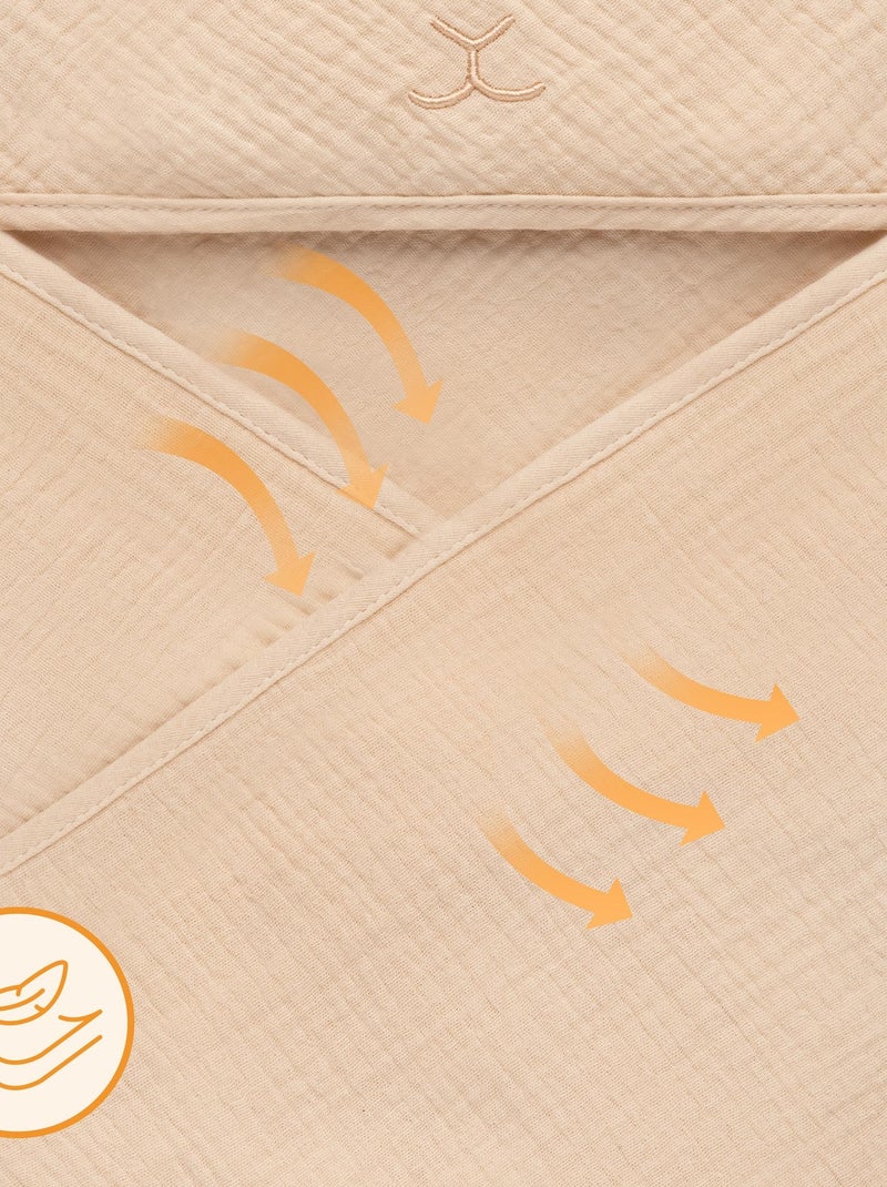 Serviette à capuche en mousseline - LIONELO - 100% naturel - 80 x 80 cm - Dès le premier jour de vie Beige grès - Kiabi