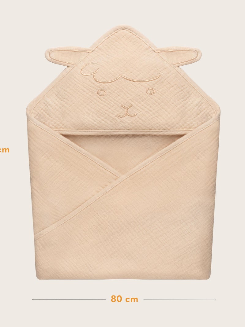 Serviette à capuche en mousseline - LIONELO - 100% naturel - 80 x 80 cm - Dès le premier jour de vie Beige grès - Kiabi