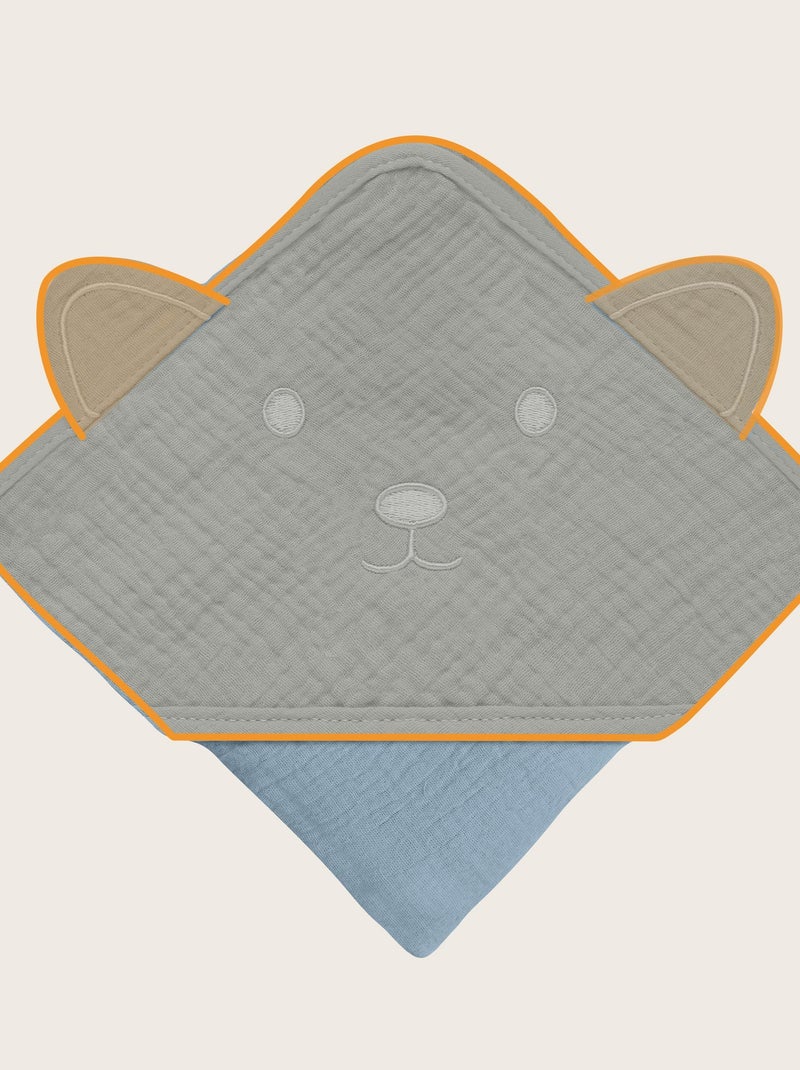 Serviette à capuche en mousseline - LIONELO - 100% naturel - 80 x 80 cm - Dès le premier jour de vie Gris - Kiabi