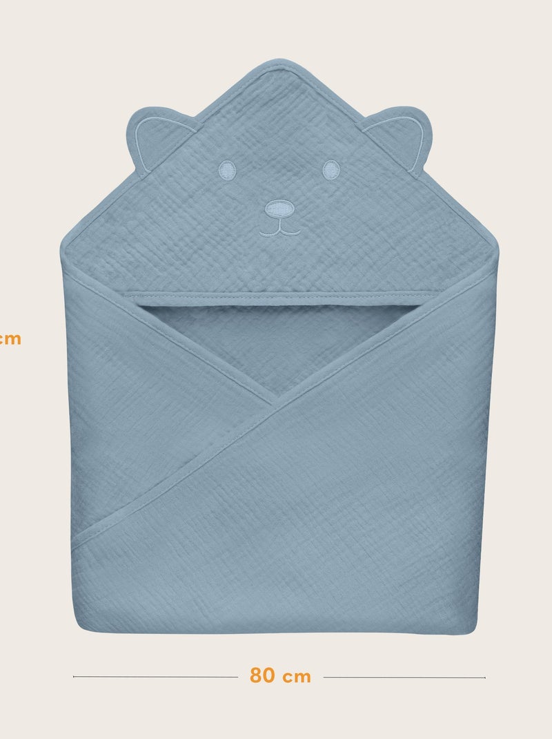 Serviette à capuche en mousseline - LIONELO - 100% naturel - 80 x 80 cm - Dès le premier jour de vie Gris - Kiabi