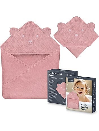 Serviette à capuche en mousseline - LIONELO - 100% naturel - 80 x 80 cm - Dès le premier jour de vie