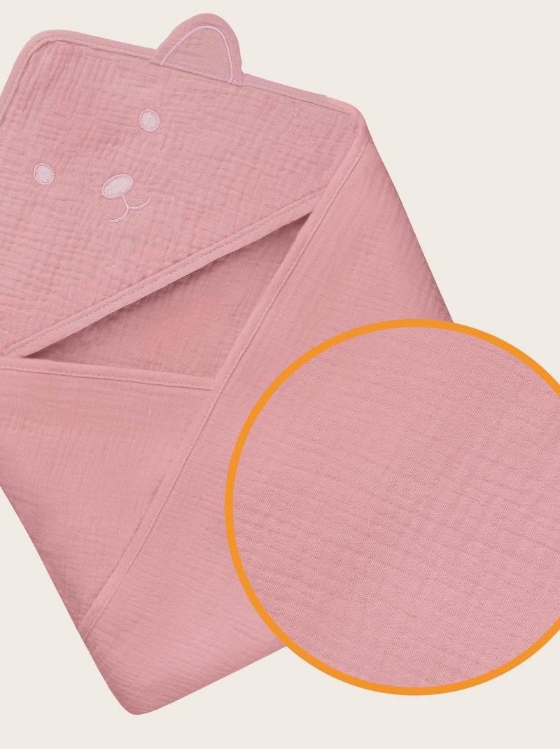 Serviette à capuche en mousseline - LIONELO - 100% naturel - 80 x 80 cm - Dès le premier jour de vie Rose - Kiabi