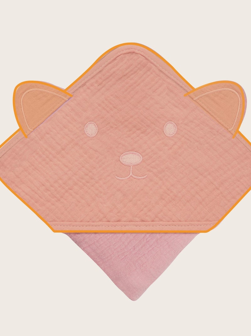 Serviette à capuche en mousseline - LIONELO - 100% naturel - 80 x 80 cm - Dès le premier jour de vie Rose - Kiabi
