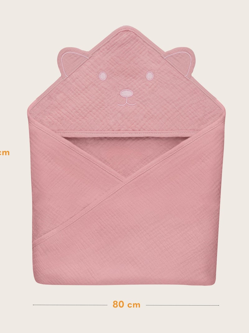 Serviette à capuche en mousseline - LIONELO - 100% naturel - 80 x 80 cm - Dès le premier jour de vie Rose - Kiabi
