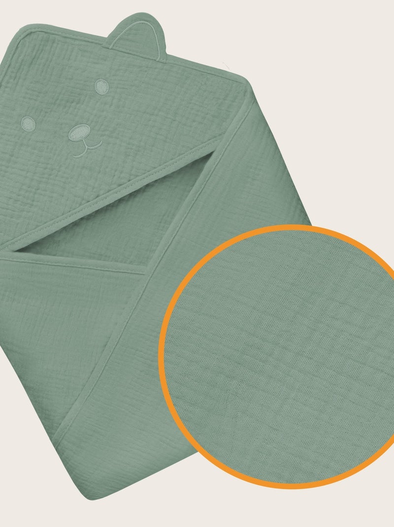 Serviette à capuche en mousseline - LIONELO - 100% naturel - 80 x 80 cm - Dès le premier jour de vie Vert - Kiabi