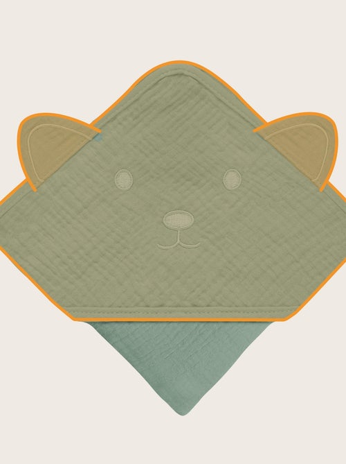Serviette à capuche en mousseline - LIONELO - 100% naturel - 80 x 80 cm - Dès le premier jour de vie - Kiabi