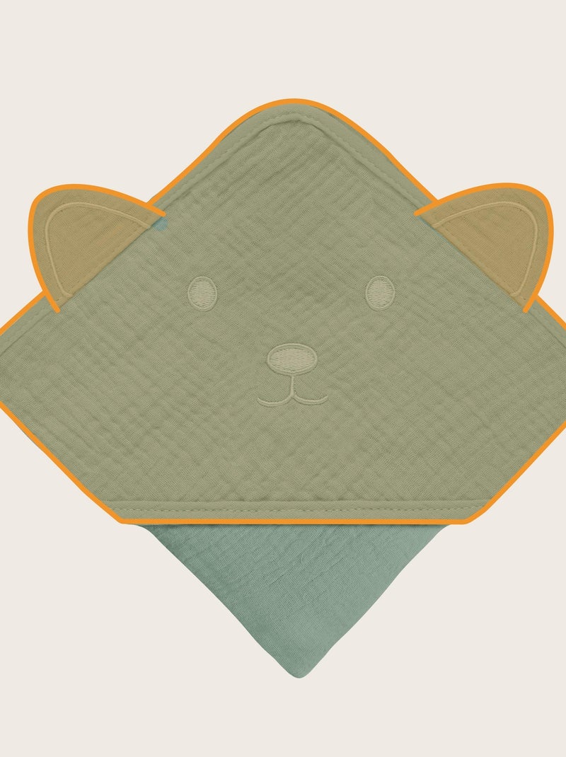 Serviette à capuche en mousseline - LIONELO - 100% naturel - 80 x 80 cm - Dès le premier jour de vie Vert - Kiabi