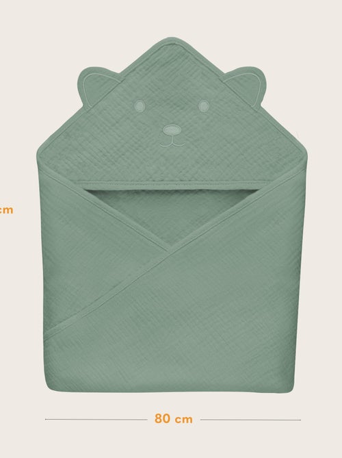 Serviette à capuche en mousseline - LIONELO - 100% naturel - 80 x 80 cm - Dès le premier jour de vie - Kiabi