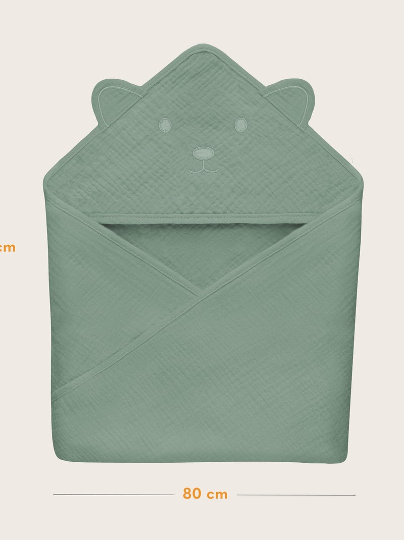 Serviette à capuche en mousseline - LIONELO - 100% naturel - 80 x 80 cm - Dès le premier jour de vie Vert - Kiabi