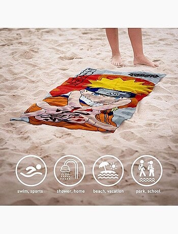 Serviette de bain - naruto - jutsu - 70x140 cm - sèche rapidement - rouge