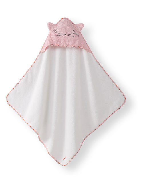 Serviette de bain 80x80 cm + Gant 15x21 cm blanc et rose - 100% Coton - Kiabi