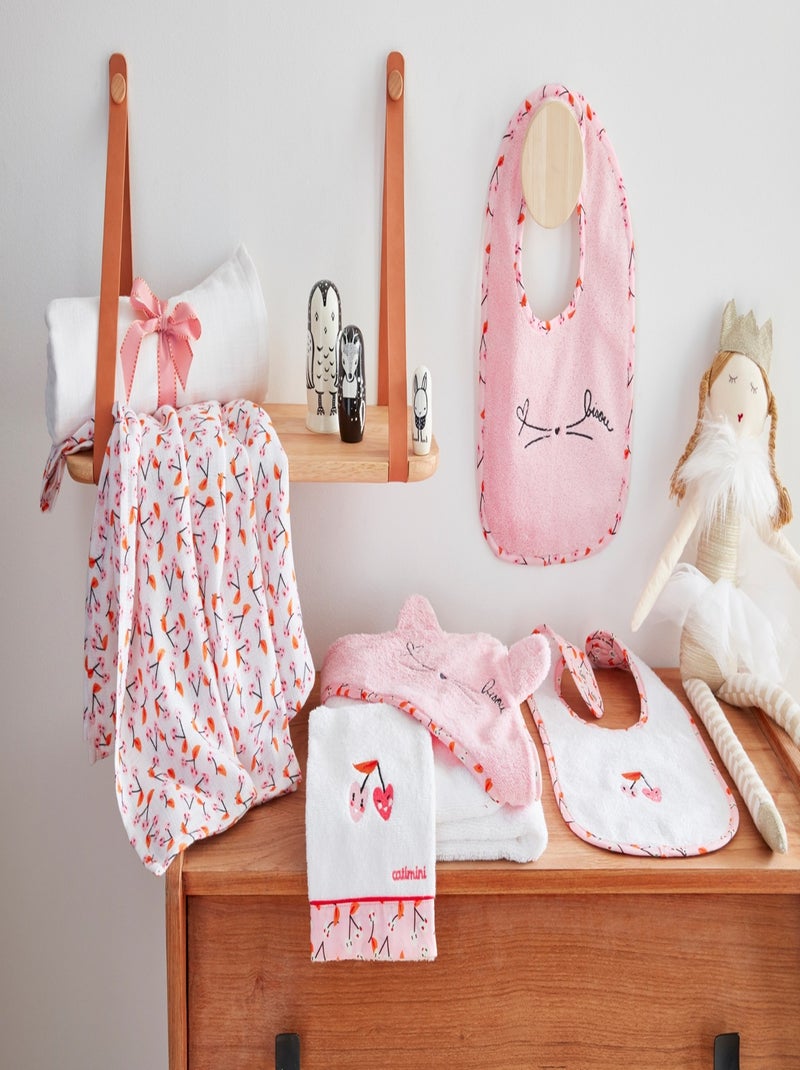 Serviette de bain 80x80 cm + Gant 15x21 cm blanc et rose - 100% Coton Rose - Kiabi