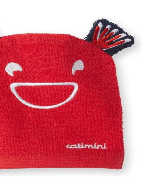 Serviette de bain 80x80 cm + Gant 15x21 cm blanc et rouge - 100% Coton - Kiabi