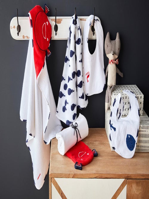 Serviette de bain 80x80 cm + Gant 15x21 cm blanc et rouge - 100% Coton - Kiabi