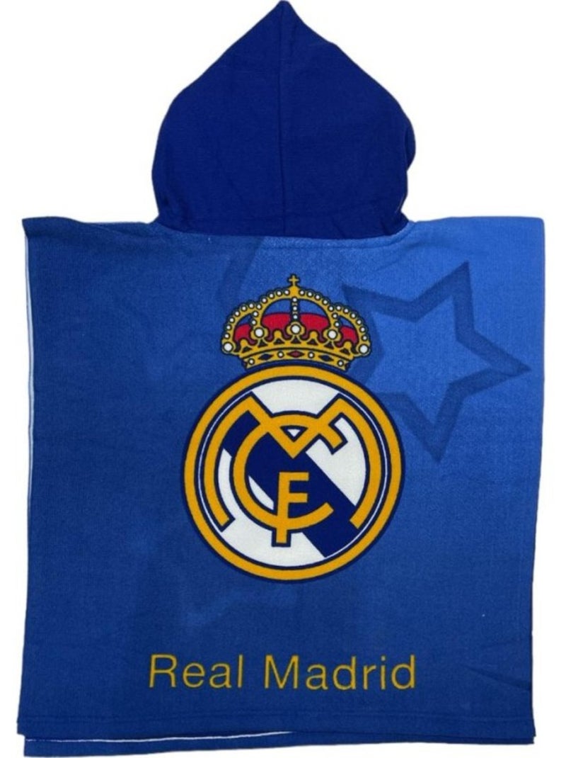 Serviette de Bain à Capuche Real Madrid 55x110 cm - Poncho Microfibre Bleu Jaune Blanc - Kiabi