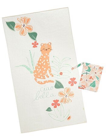 Serviette de bain bébé + pochette Fleur