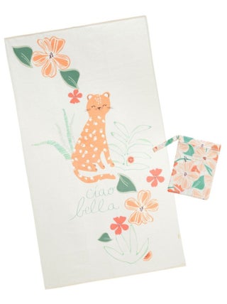 Serviette de bain bébé + pochette Fleur